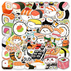 50pcs Cartoon Sushi Food Stickers for Stationery Laptops Water Cups Mobile Cases