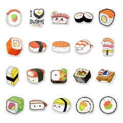 50pcs Cartoon Sushi Food Stickers for Stationery Laptops Water Cups Mobile Cases