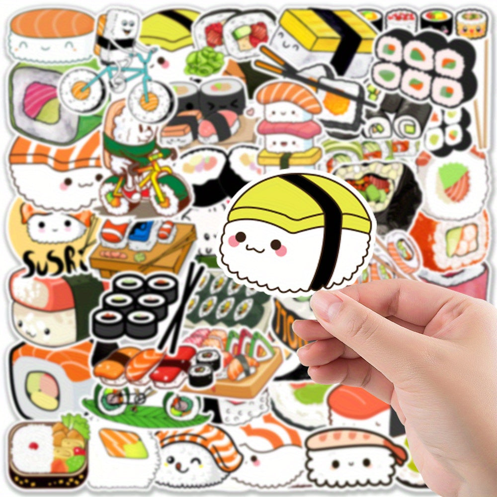 50pcs Cartoon Sushi Food Stickers for Stationery Laptops Water Cups Mobile Cases