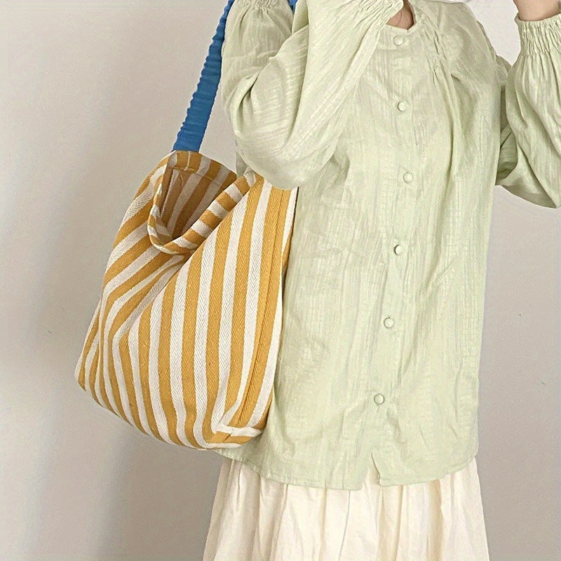 Retro Stripe Outdoor Tote Bag Large Capacity Schoolbag