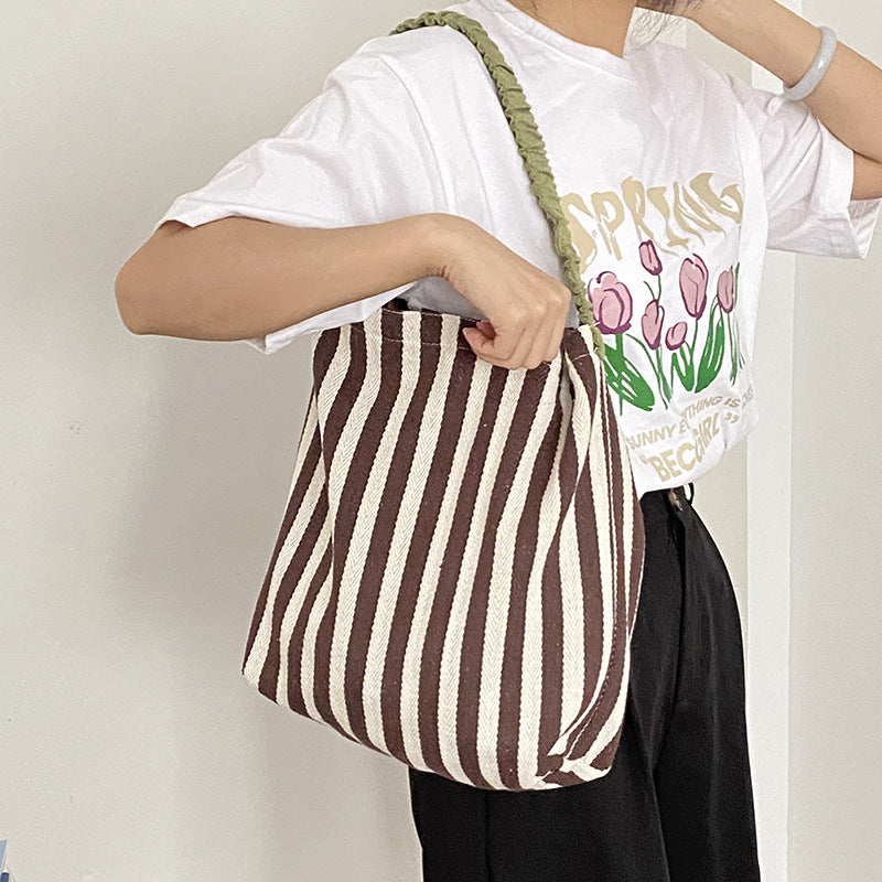 Retro Stripe Outdoor Tote Bag Large Capacity Schoolbag