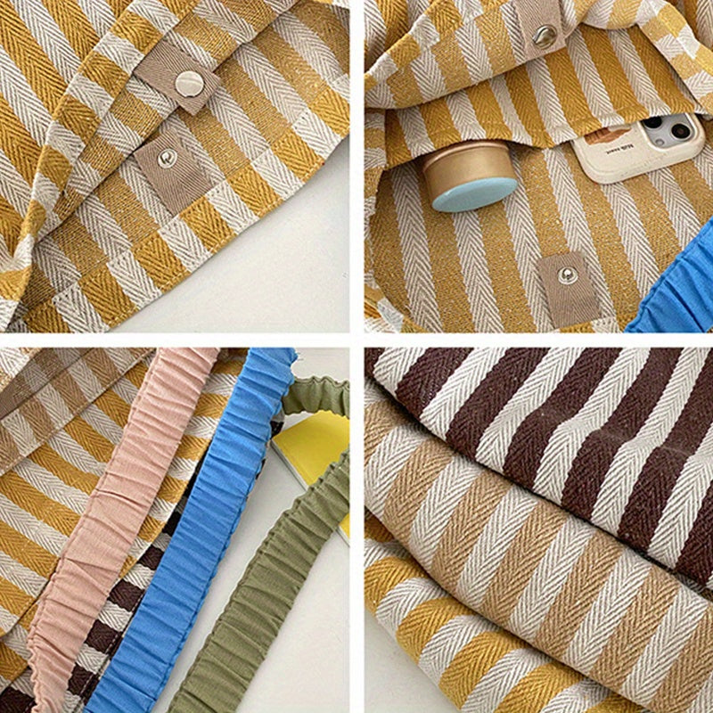 Retro Stripe Outdoor Tote Bag Large Capacity Schoolbag