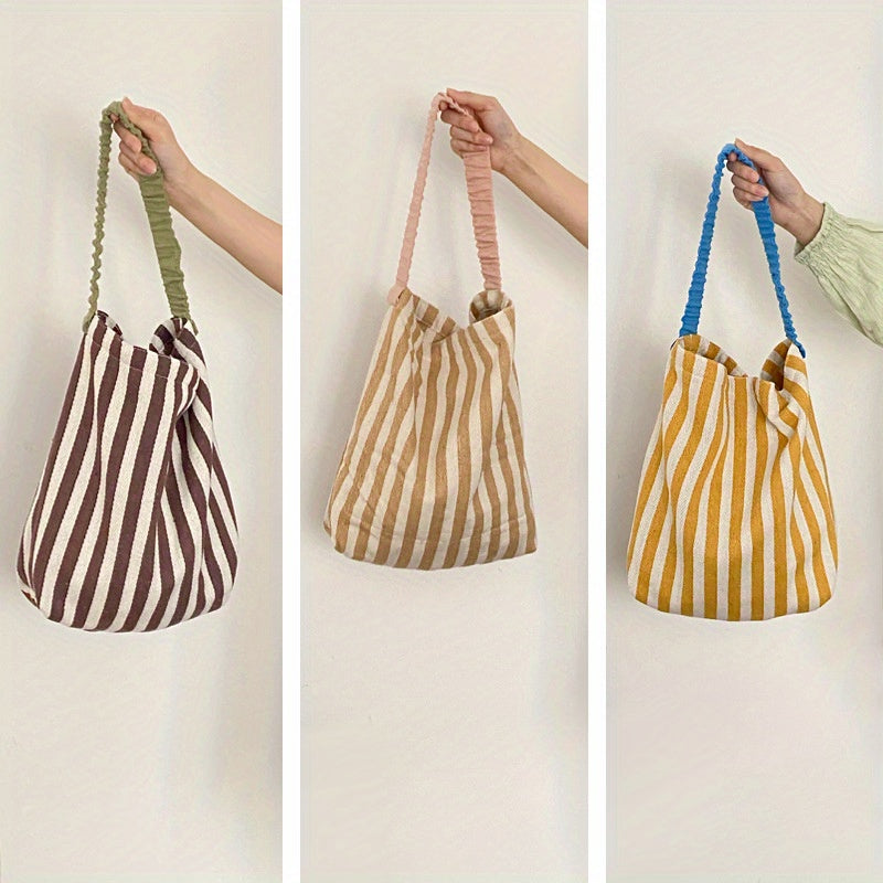 Retro Stripe Outdoor Tote Bag Large Capacity Schoolbag