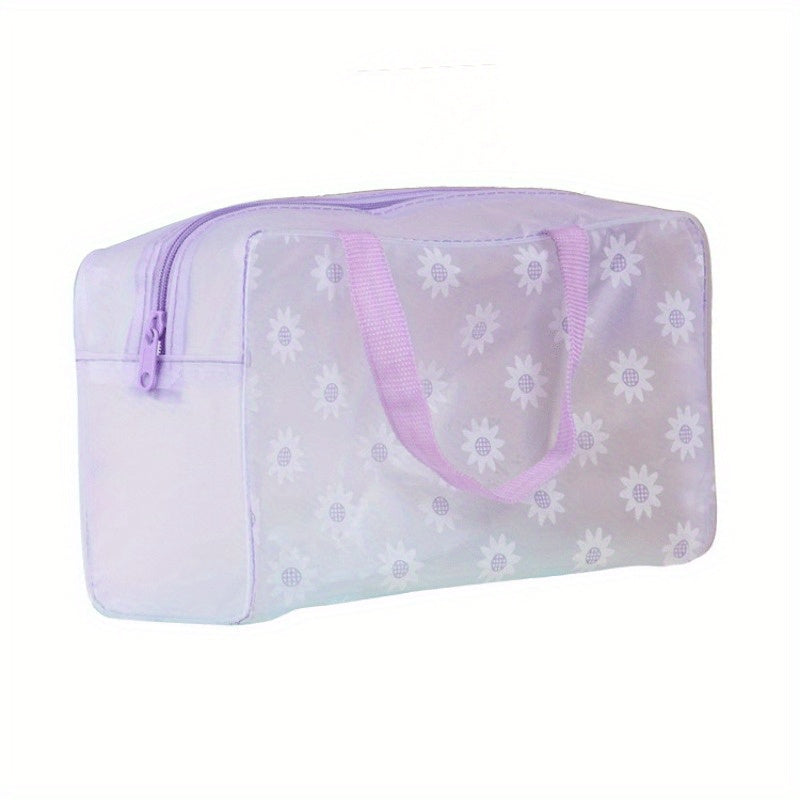 5pcs Transparent Flower Pattern Square Makeup Bags with Zipper Handle