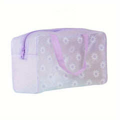 5pcs Transparent Flower Pattern Square Makeup Bags with Zipper Handle
