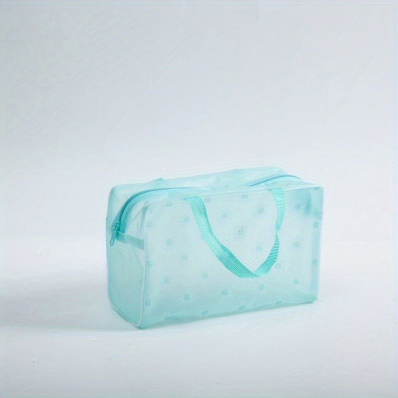 5pcs Transparent Flower Pattern Square Makeup Bags with Zipper Handle