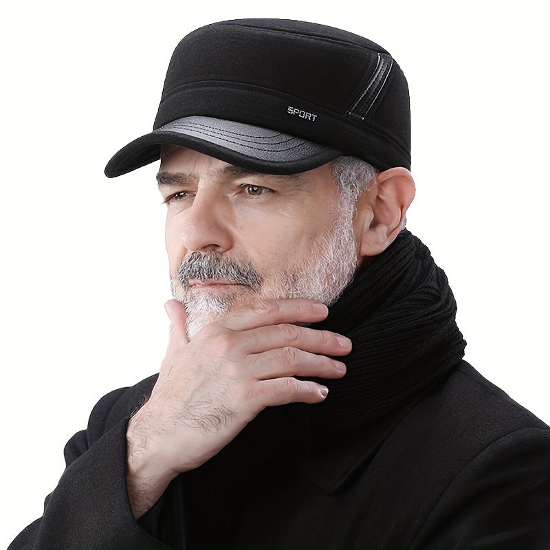 Winter Warm Thickened Hat Military Flat Top Cap With Earflaps Men's Hat