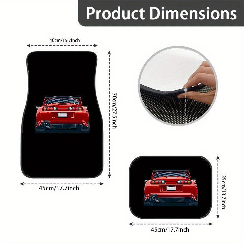 4pcs Red Sport Car Pattern Seat Cover Set Car Interior Accessories