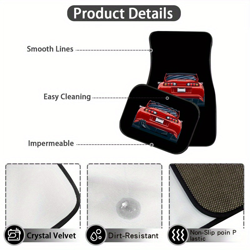 4pcs Red Sport Car Pattern Seat Cover Set Car Interior Accessories