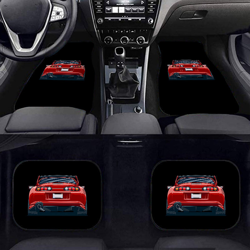 4pcs Red Sport Car Pattern Seat Cover Set Car Interior Accessories