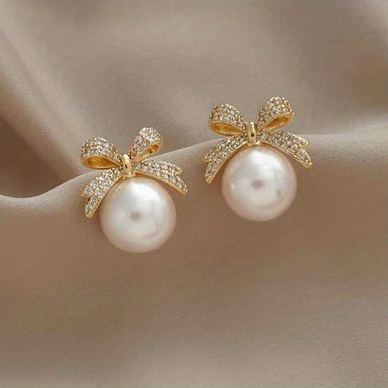 2 Packs Bowknot & Faux Pearl Stud Earrings