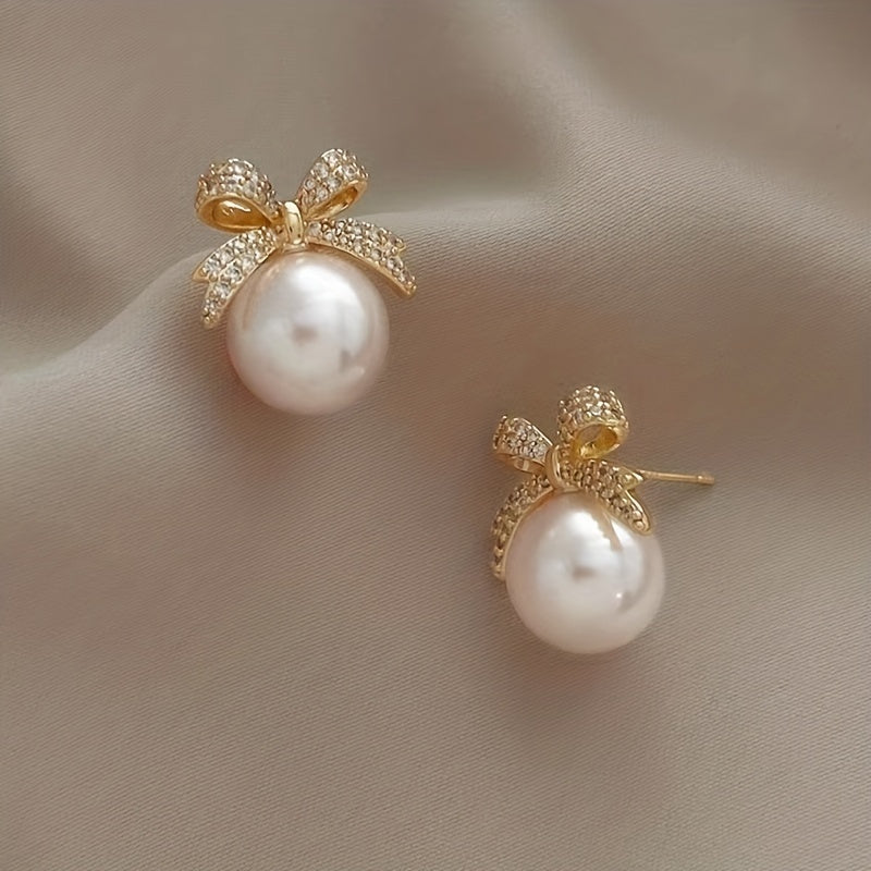 2 Packs Bowknot & Faux Pearl Stud Earrings