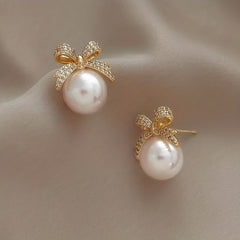 2 Packs Bowknot & Faux Pearl Stud Earrings