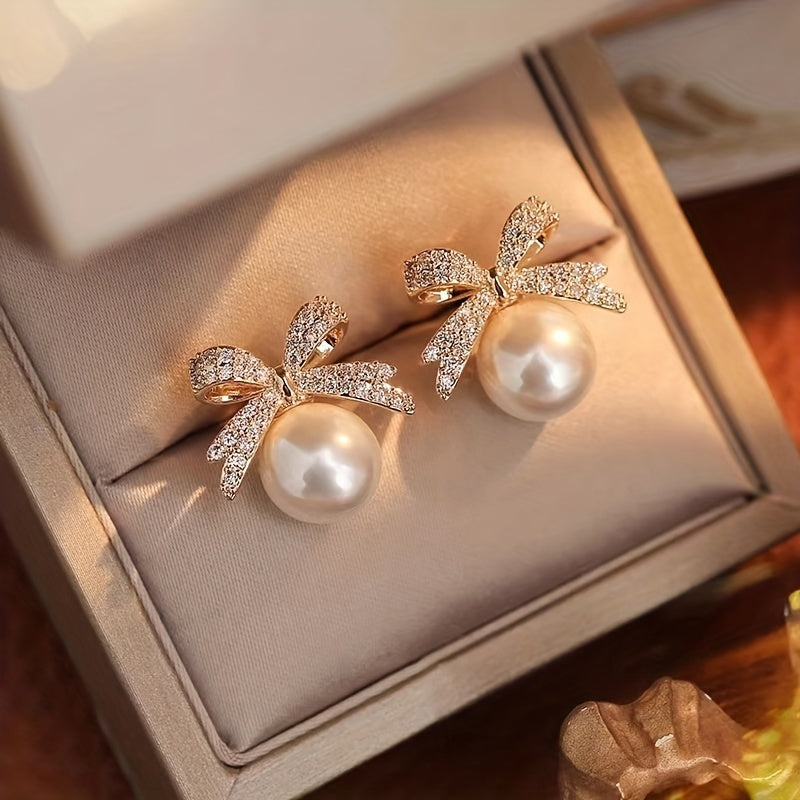 2 Packs Bowknot & Faux Pearl Stud Earrings