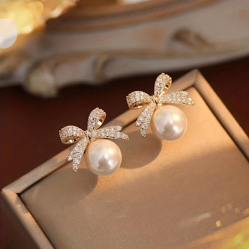 2 Packs Bowknot & Faux Pearl Stud Earrings