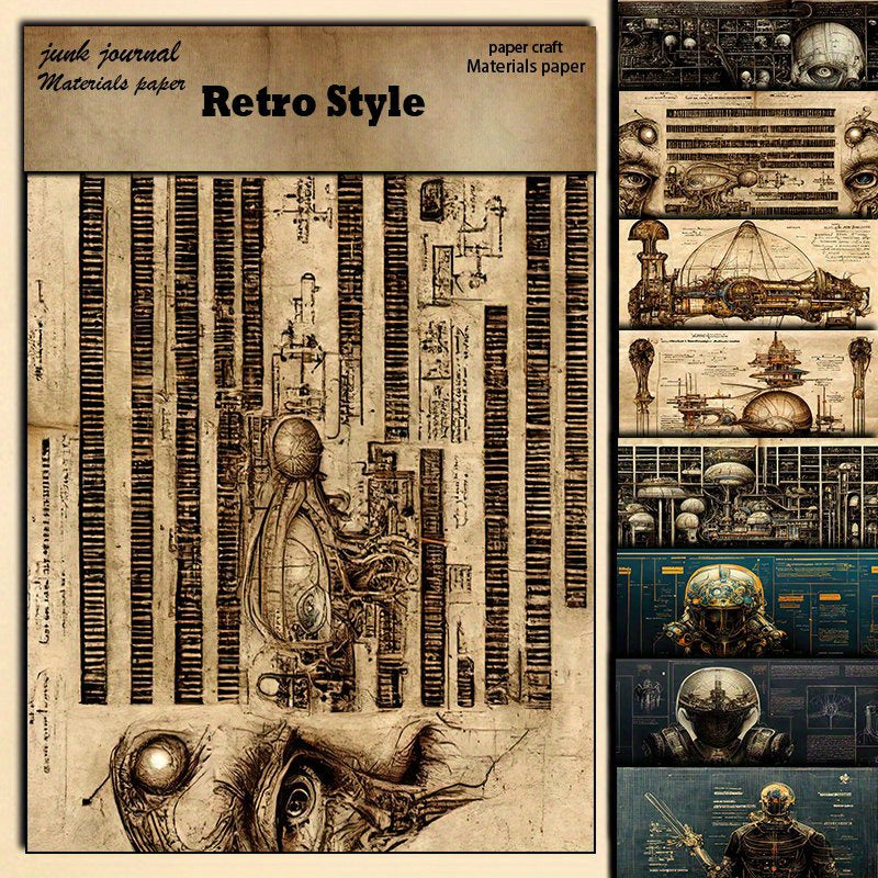 8pcs Cyberpunk Retro Journal Decoration DIY Tools Stationery Arts Crafts