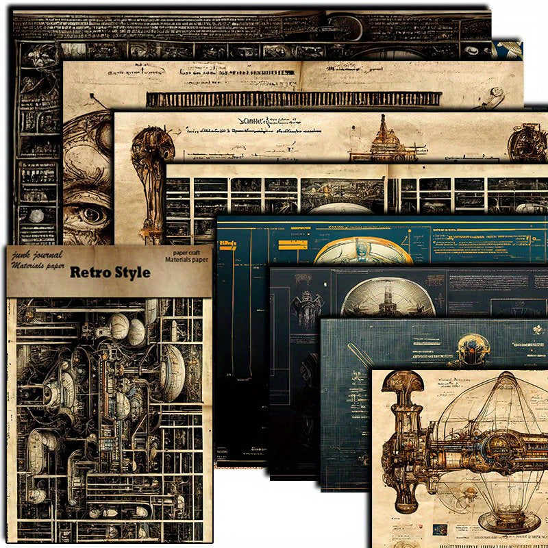 8pcs Cyberpunk Retro Journal Decoration DIY Tools Stationery Arts Crafts