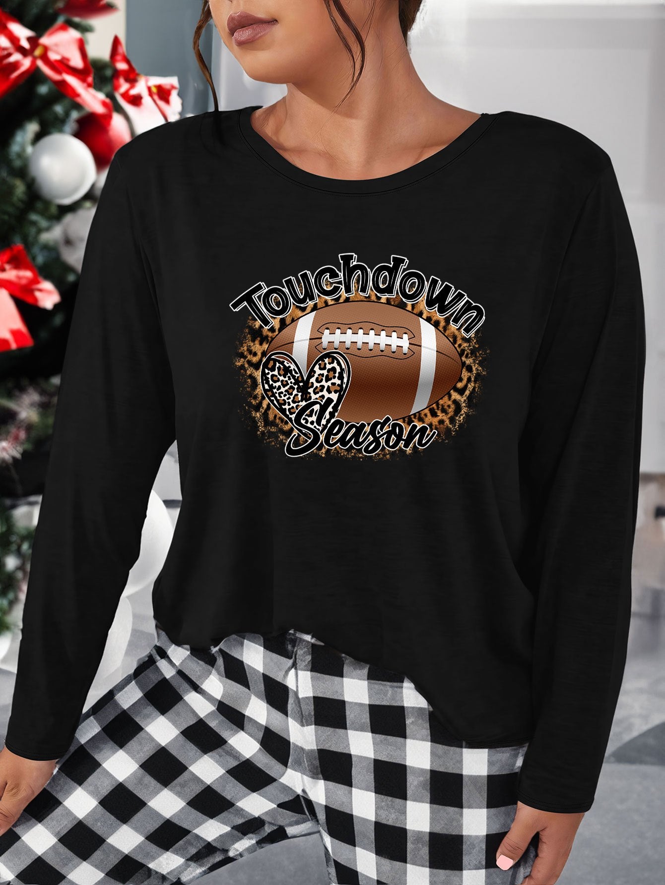  Leopard Heart & Rugby Graphic Long Sleeve Lounge Top