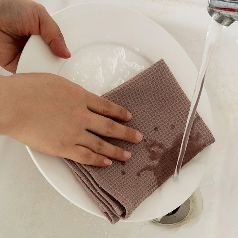 2pcs Waffle Dish Washing Towels Kitchen Rags Absorbent Square Towel Mixed
