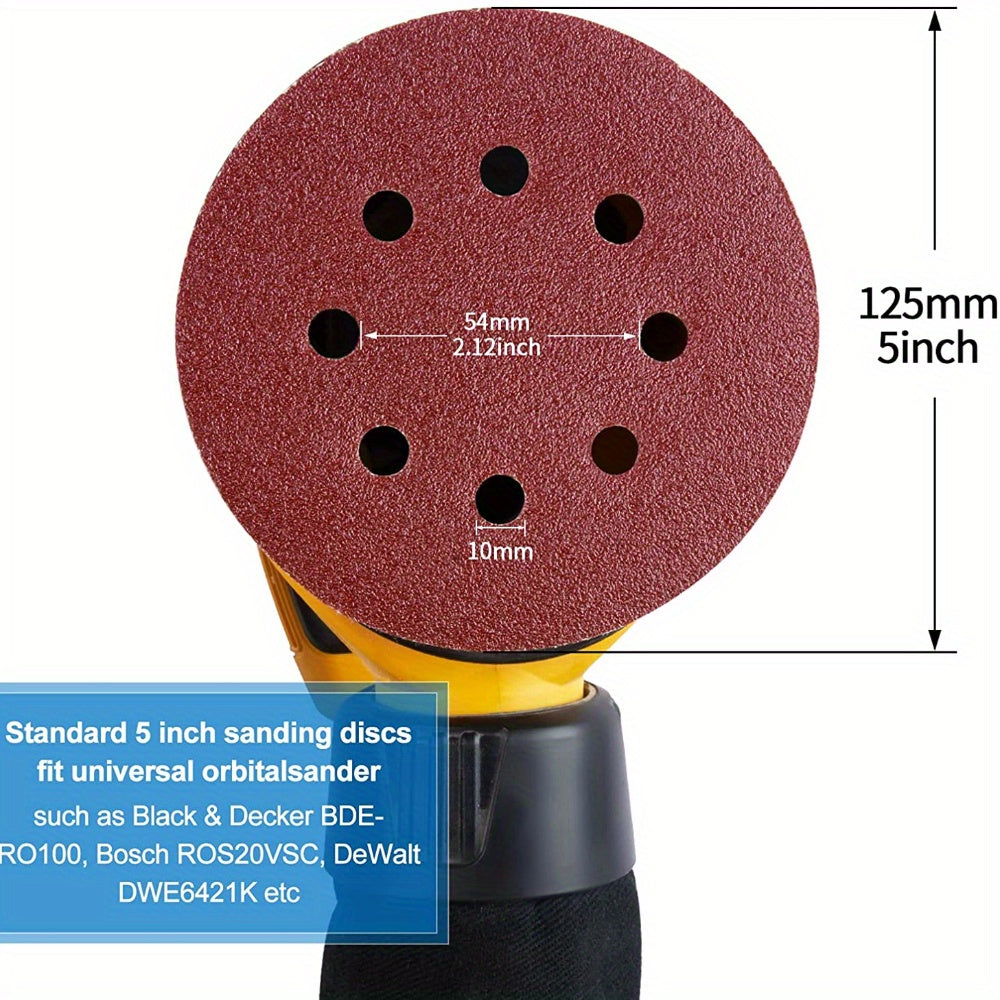 10pcs 125mm Sanding Discs 8 Hole Hook Loop Sandpaper 40-3000 Grit Abrasive