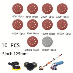 10pcs 125mm Sanding Discs 8 Hole Hook Loop Sandpaper 40-3000 Grit Abrasive