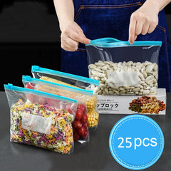 25pcs Reusable Food Storage Bags Silicone Freezer Bags Leak Proof BPA