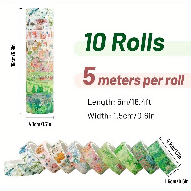 Spring Themed Washi Tape, Watercolor Patterns, Decorative Tapes