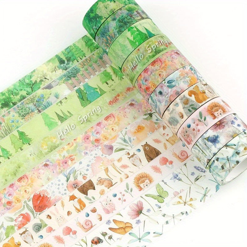 Spring Themed Washi Tape, Watercolor Patterns, Decorative Tapes
