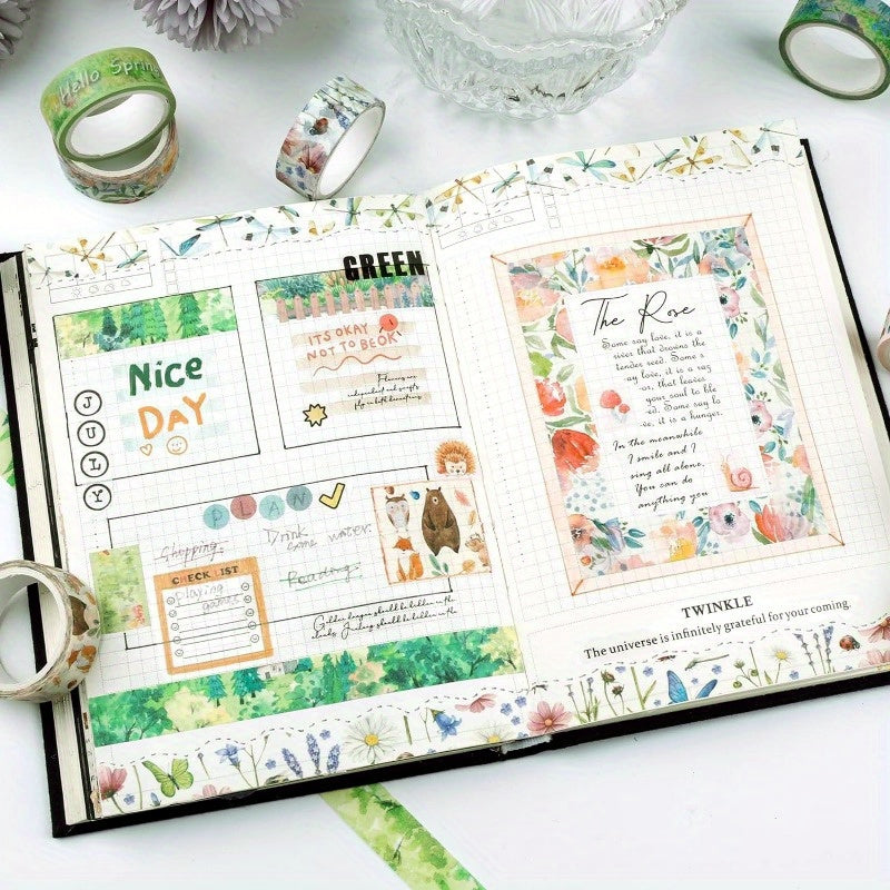 Spring Themed Washi Tape, Watercolor Patterns, Decorative Tapes