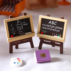 Dollhouse Painting Stand & Blackboard Scene Decor Ornaments