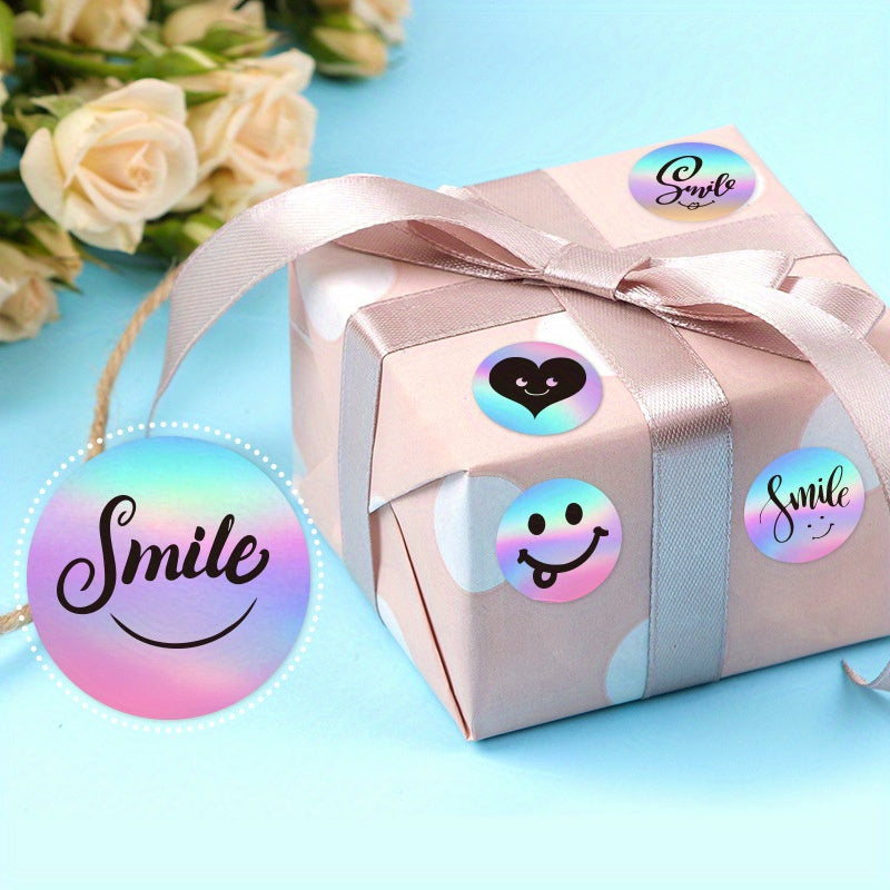 500pcs 1" Laser Smiley Stickers for Boutiques Circular Roll Sealing Stickers