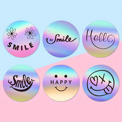 500pcs 1" Laser Smiley Stickers for Boutiques Circular Roll Sealing Stickers
