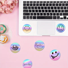 500pcs 1" Laser Smiley Stickers for Boutiques Circular Roll Sealing Stickers