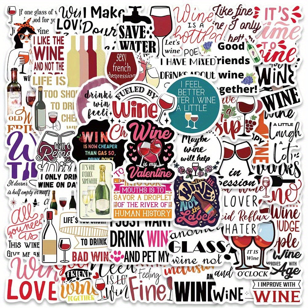 50pcs Wine Quotes Red Wine Culture Stickers for Luggage Guitar