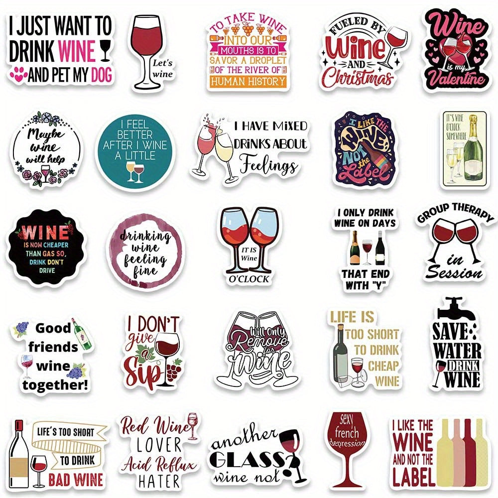 50pcs Wine Quotes Red Wine Culture Stickers for Luggage Guitar