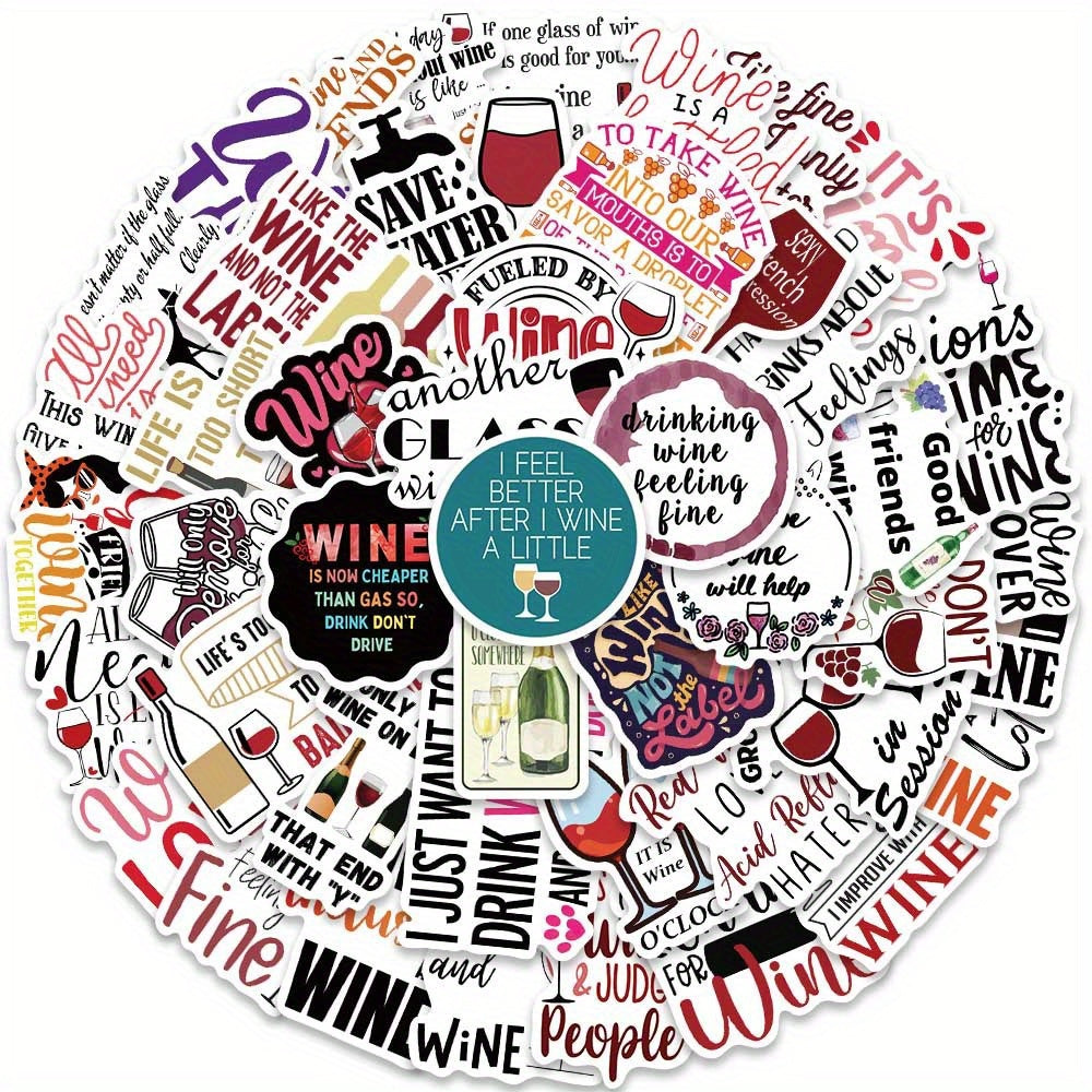 50pcs Wine Quotes Red Wine Culture Stickers for Luggage Guitar