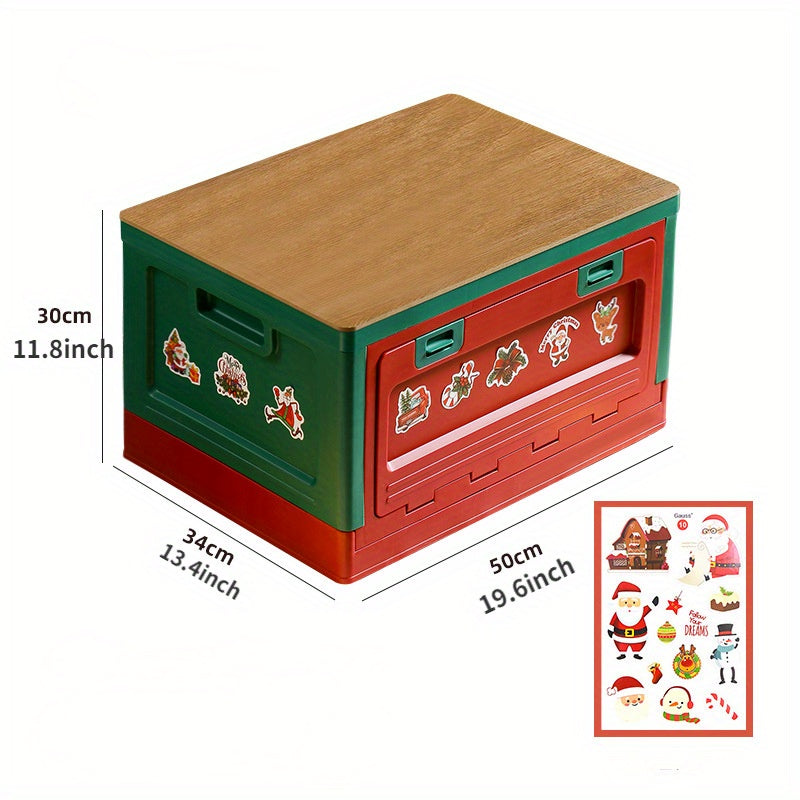 1pc Christmas Storage Box Folding Ornament Storage Container Wooden Cover