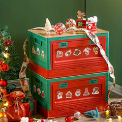 1pc Christmas Storage Box Folding Ornament Storage Container Wooden Cover