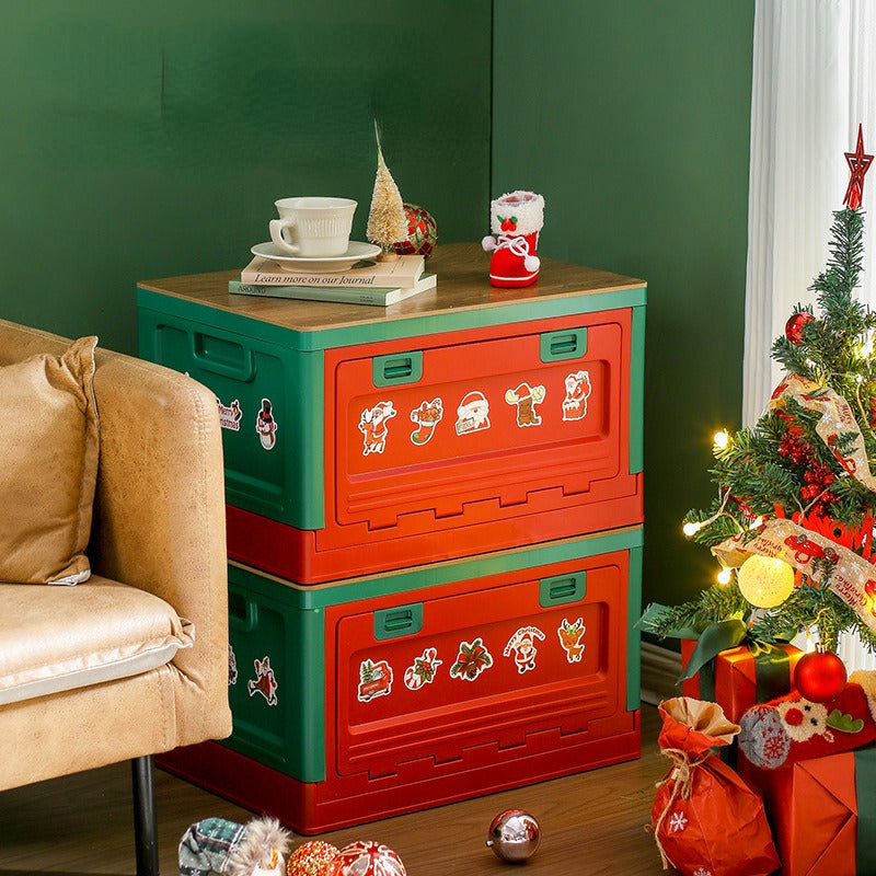 1pc Christmas Storage Box Folding Ornament Storage Container Wooden Cover
