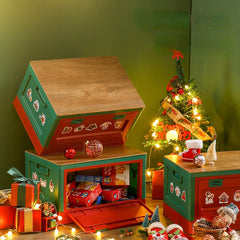 1pc Christmas Storage Box Folding Ornament Storage Container Wooden Cover
