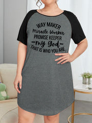  Casual Nightdress Women's Plus Raglan Sleeve Round Neck Sleep Dress