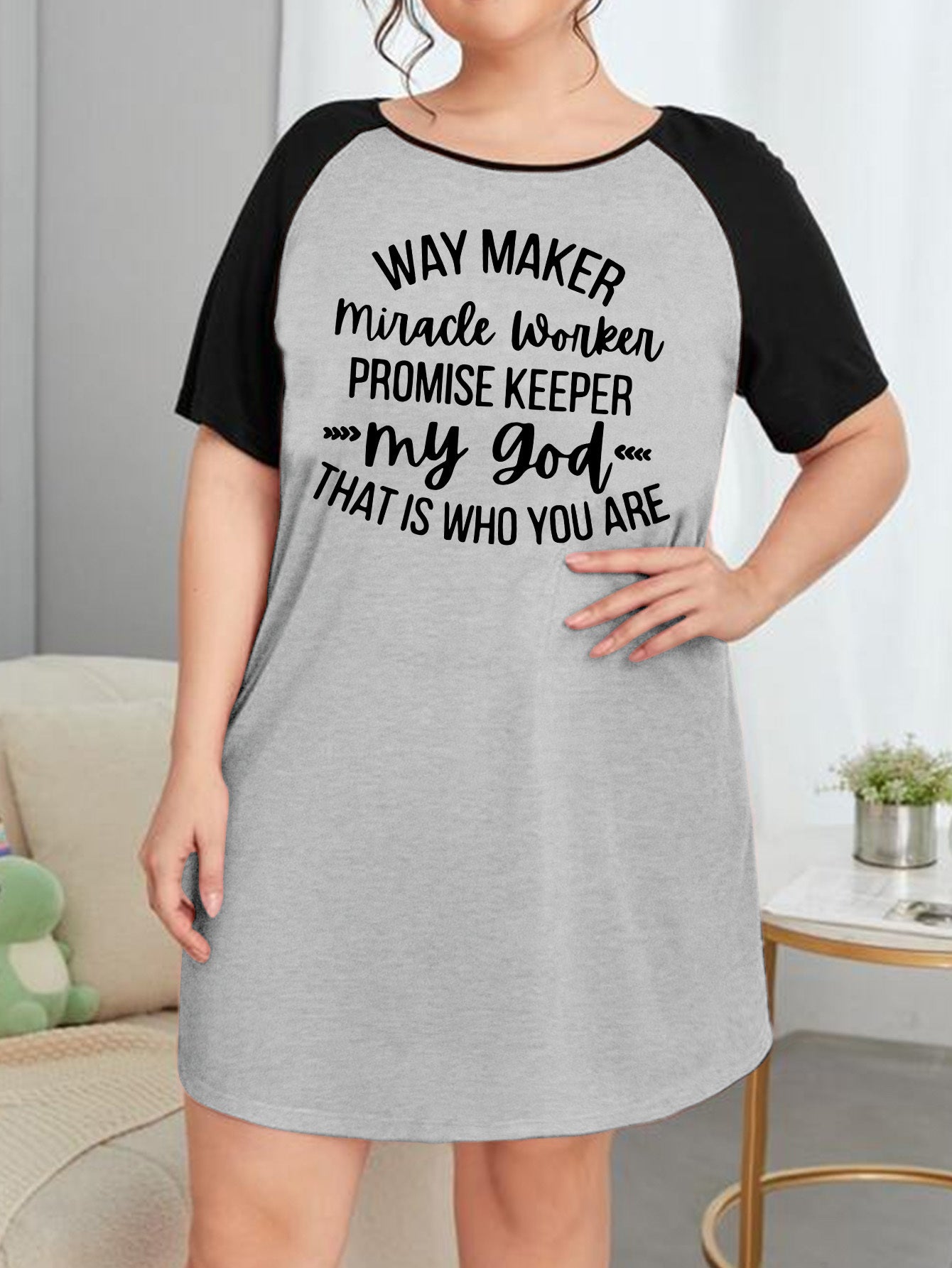  Casual Nightdress Women's Plus Raglan Sleeve Round Neck Sleep Dress