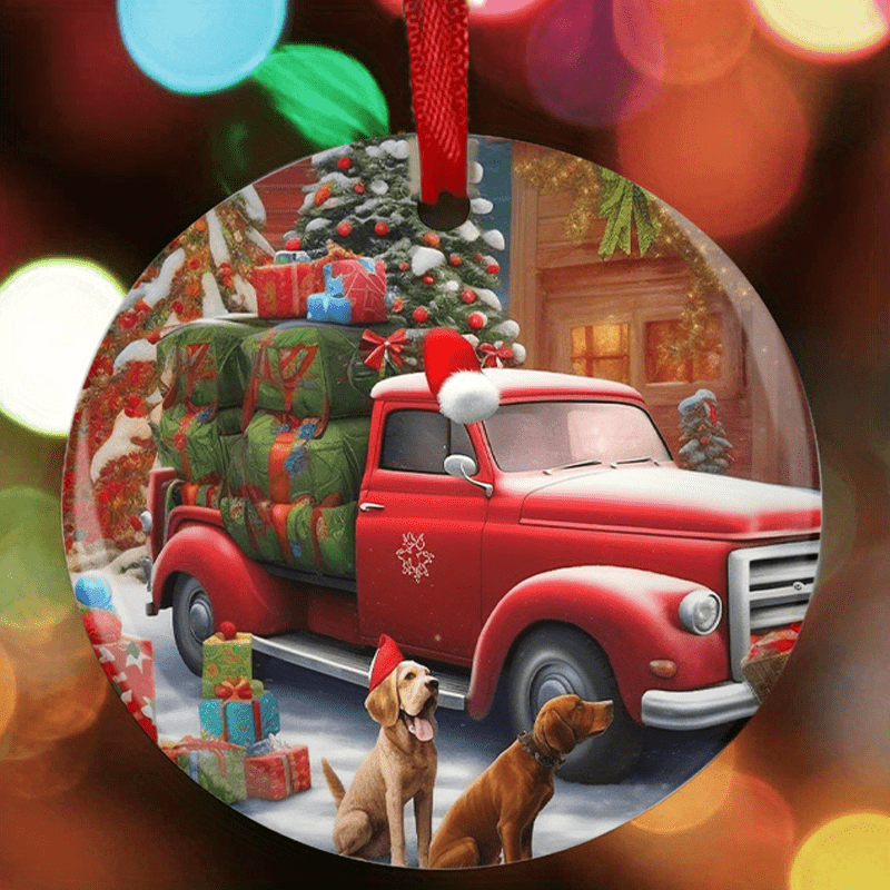 Car And Dog Pattern Christmas Tree Blessing DIY Acrylic Pendant