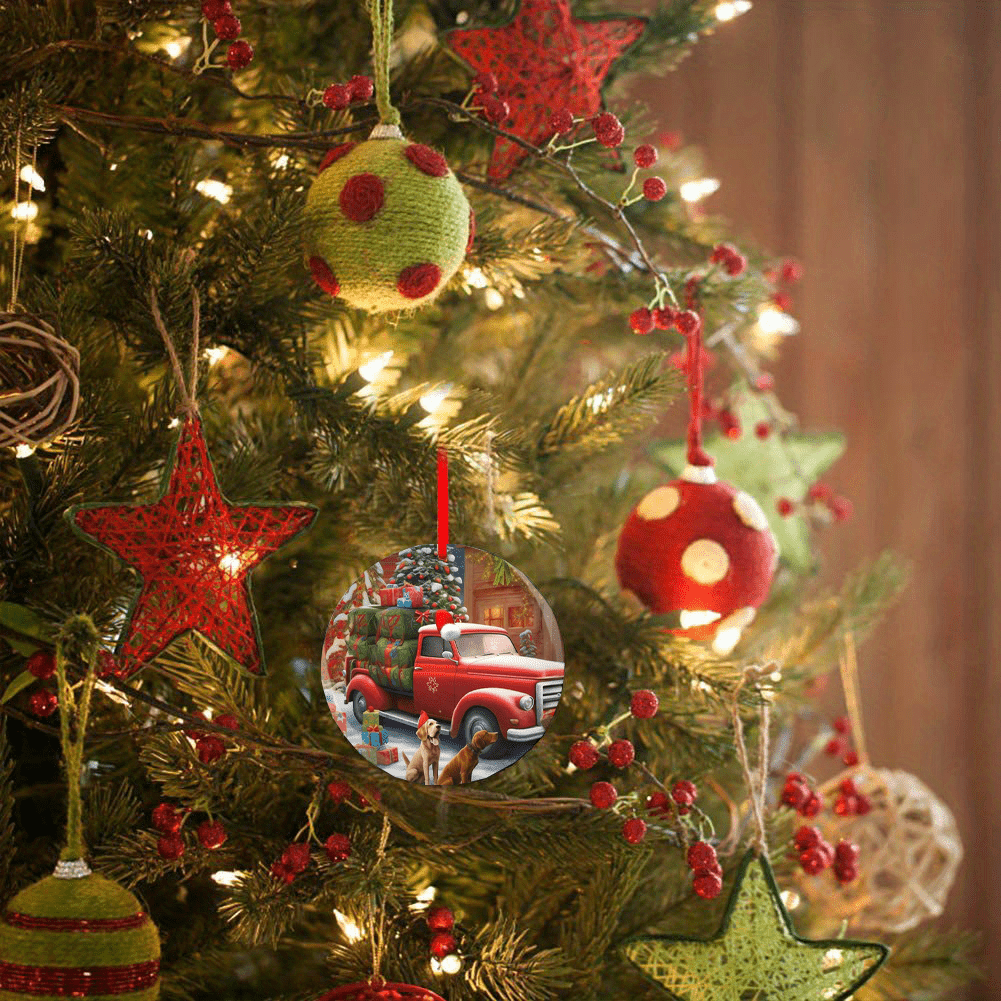 Car And Dog Pattern Christmas Tree Blessing DIY Acrylic Pendant