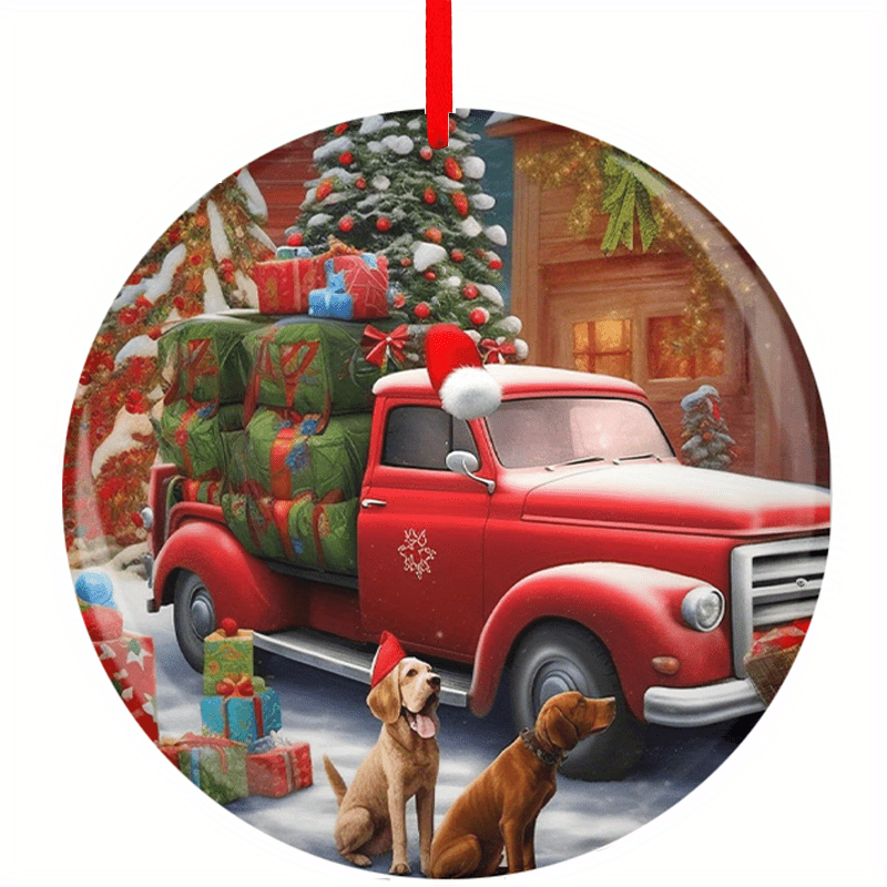Car And Dog Pattern Christmas Tree Blessing DIY Acrylic Pendant