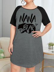  Nightdress Women's Plus Letter Bear & Heart Graphic Raglan Short Sl