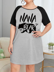 Nightdress Women's Plus Letter Bear & Heart Graphic Raglan Short Sl