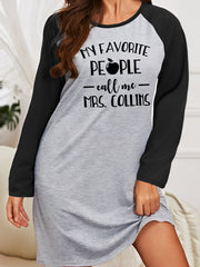  Nightdress Women's Letter Graphic Raglan Sleeve Round Neck Sleep Dress