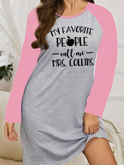  Nightdress Women's Letter Graphic Raglan Sleeve Round Neck Sleep Dress