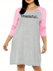  Nightdress Women's Plus Letter Print Raglan Sleeve Round Neck